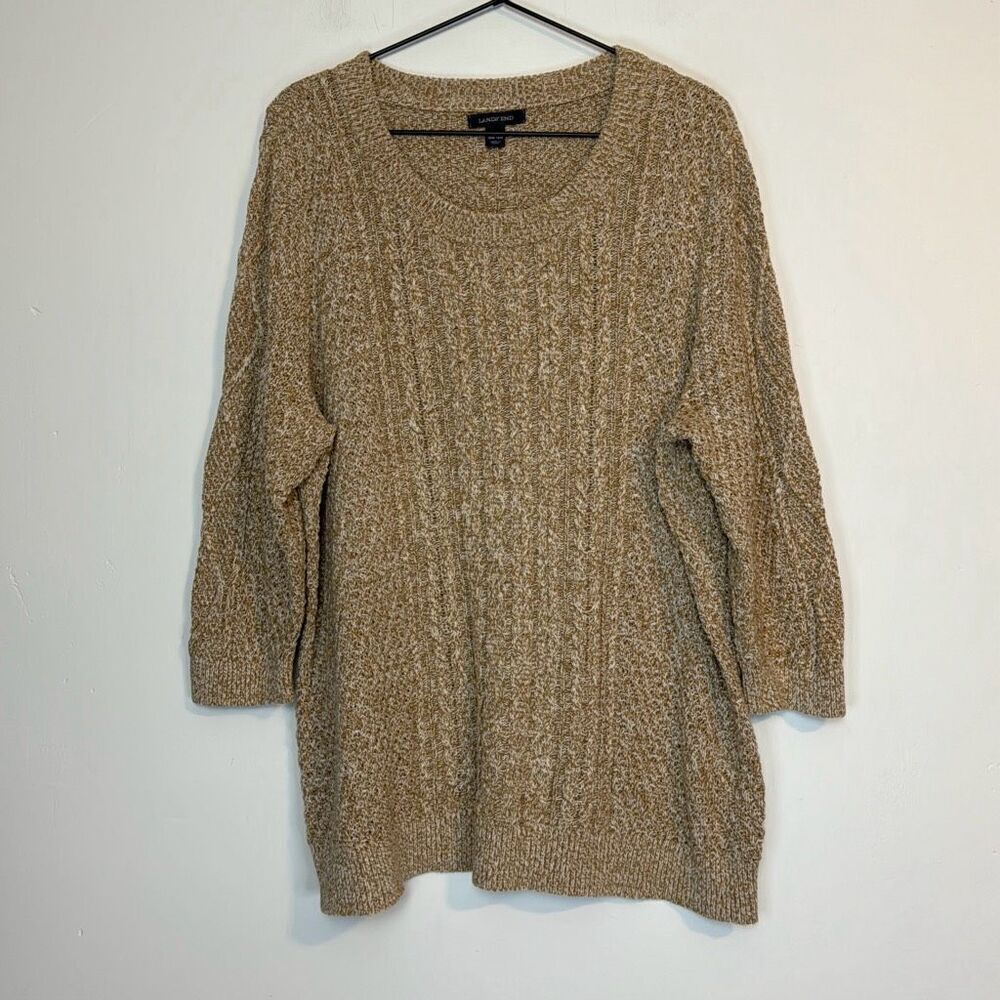 Lands End Crewneck Cable Knit Wool Blend Sweater 1X
